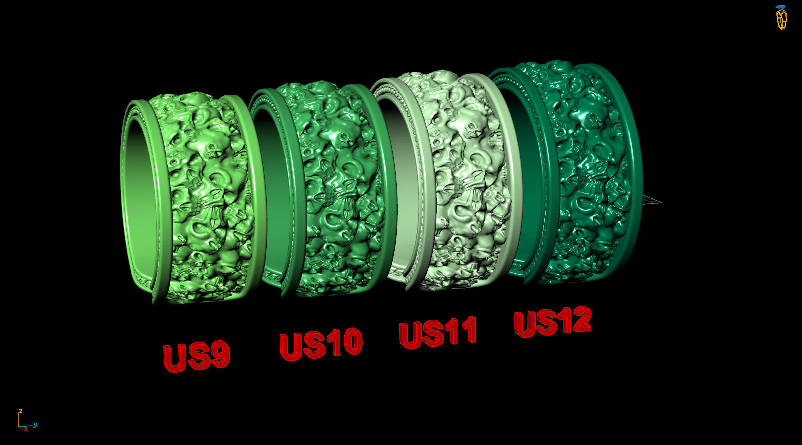 Skull Chain Adjustable Oxidized Silver Ring 3D print model_7