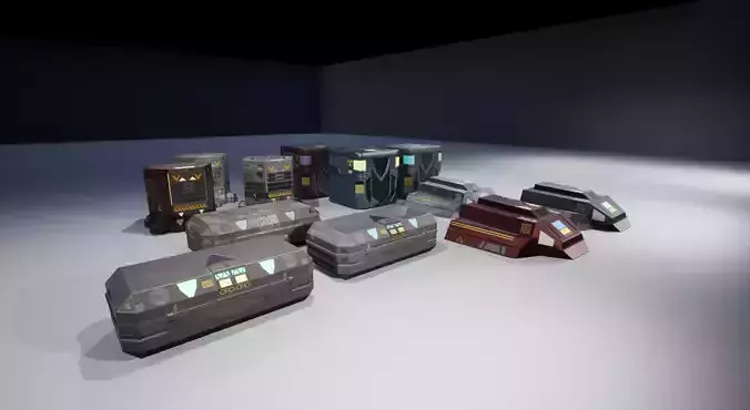 GAME READY LOW-POLY SCI-FI LOOTCHEST  PACK with UE4-UE5  Asset