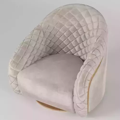 Armchair swivel chair with quilted seat and wooden base