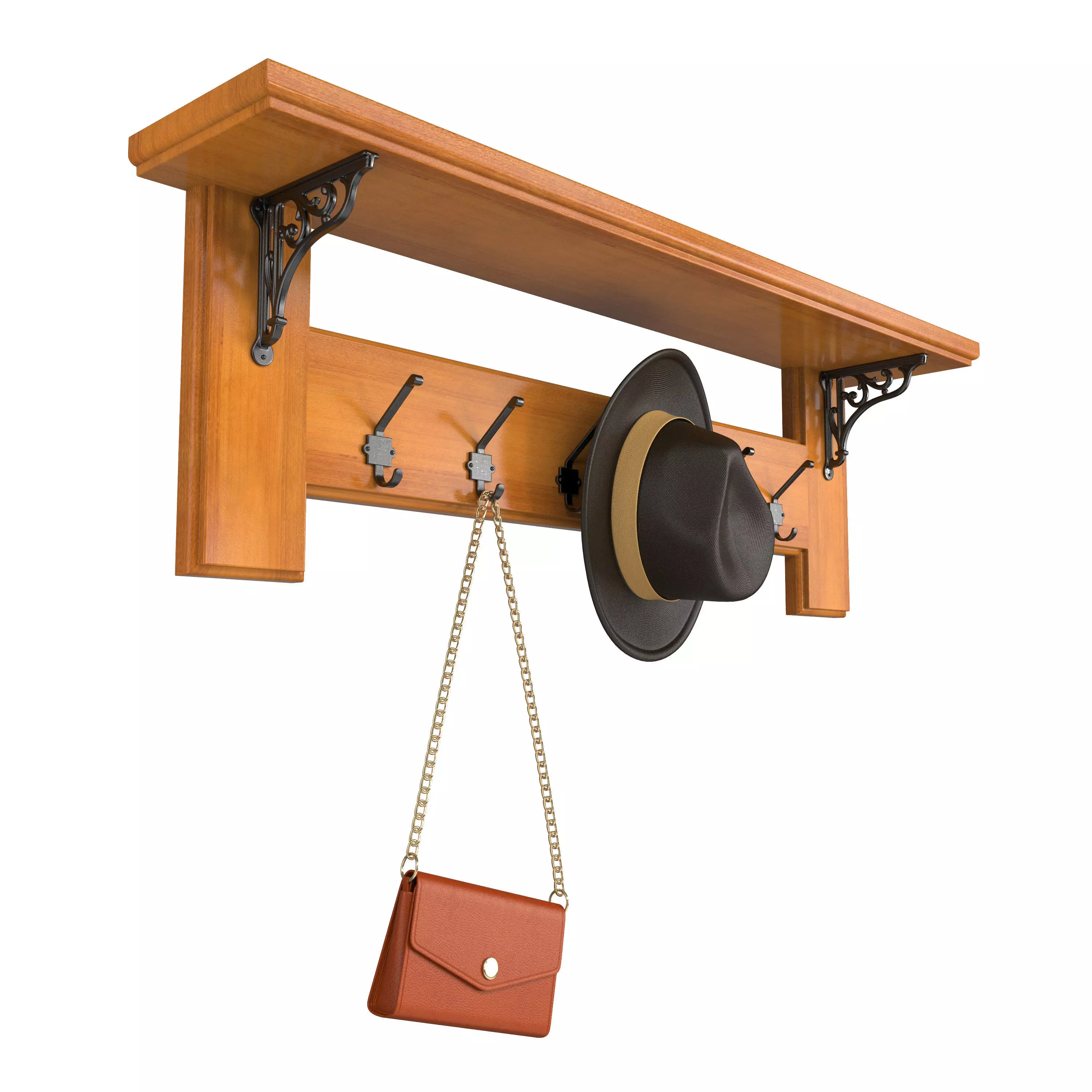Hanger coat rack with hat and purse 3D model