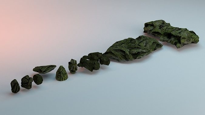 Green Algae Rocks Low-poly 3D model