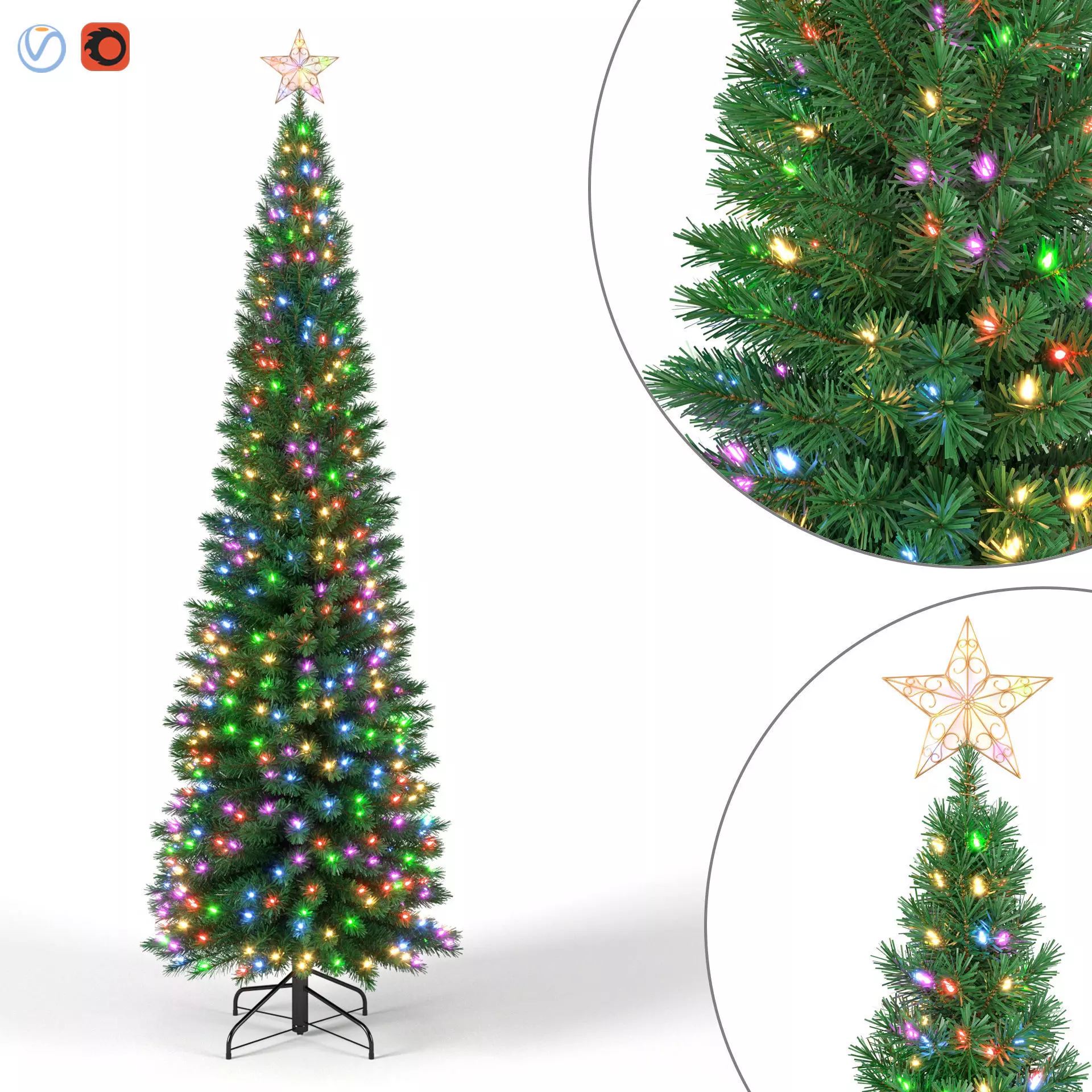 Christmas Tree 6 feet with Multicolor Lights 3D model_0