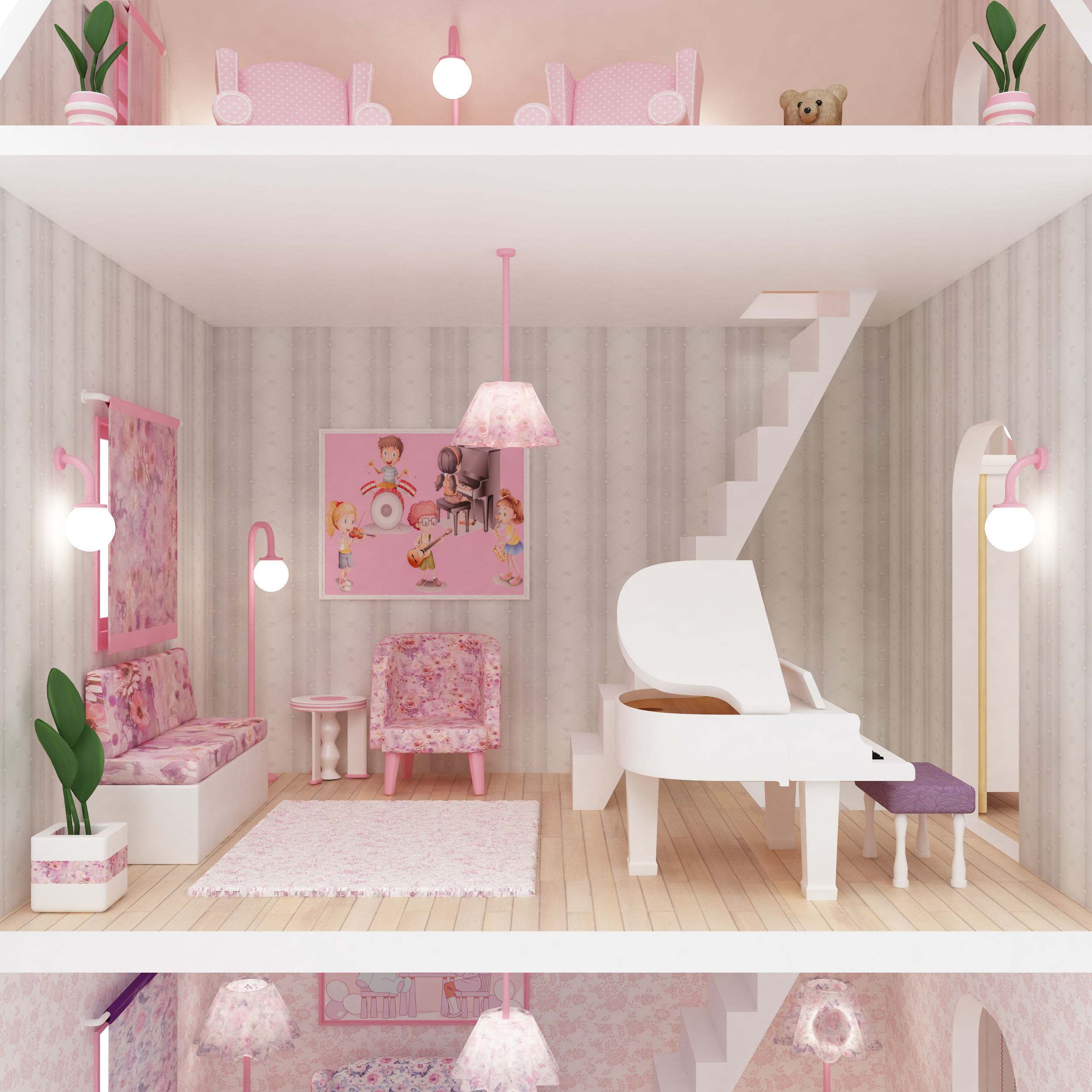 Dollhouse model doll house for girls 3D print model_9