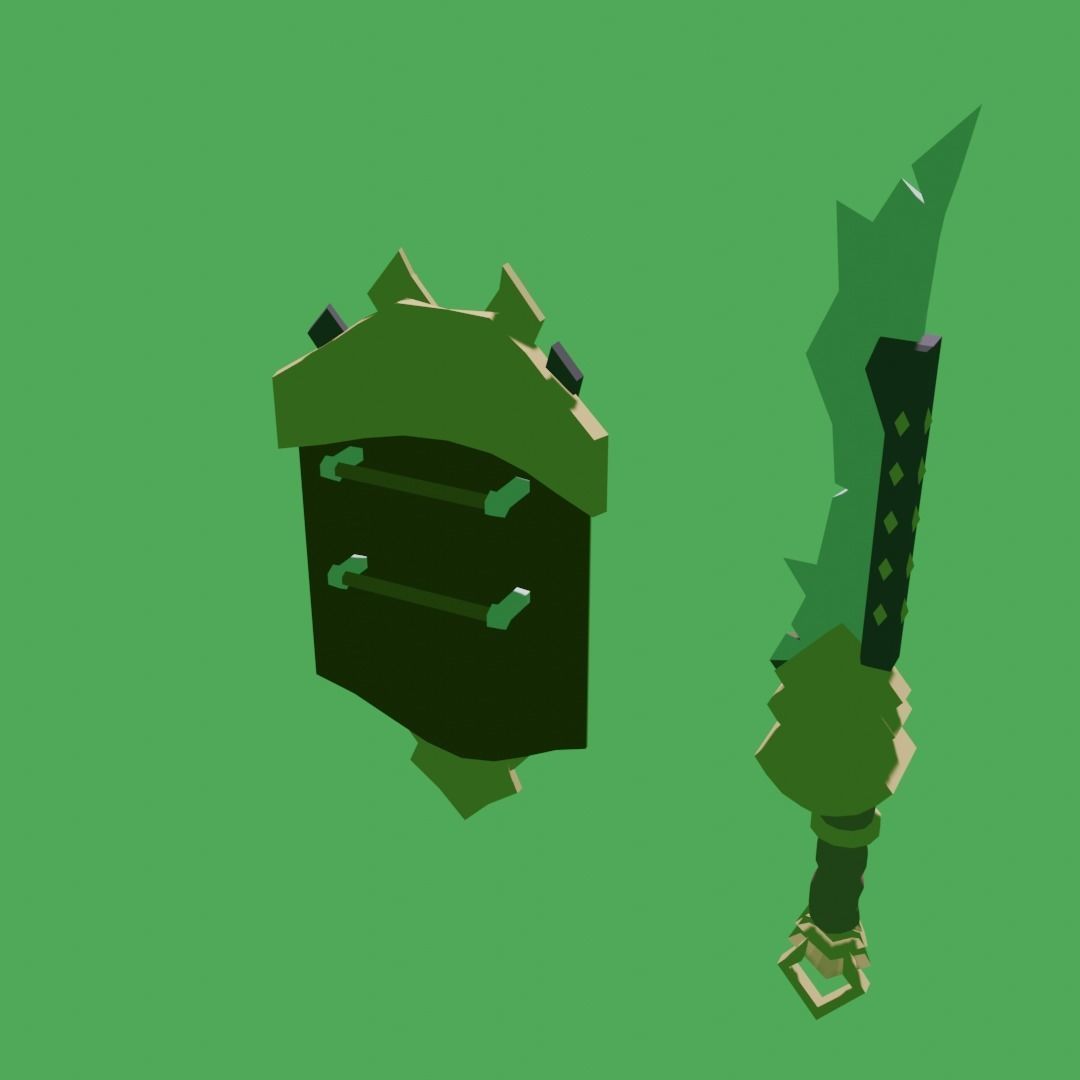 Stylized low-poly sword and shield ready for games Low-poly 3D model_2