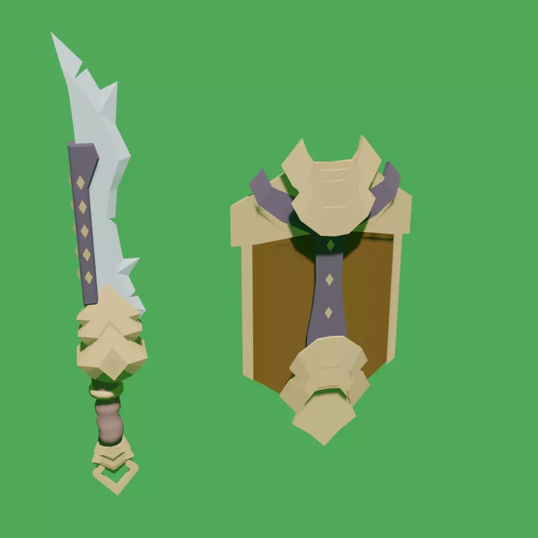 Stylized low-poly sword and shield ready for games Low-poly 3D model_0