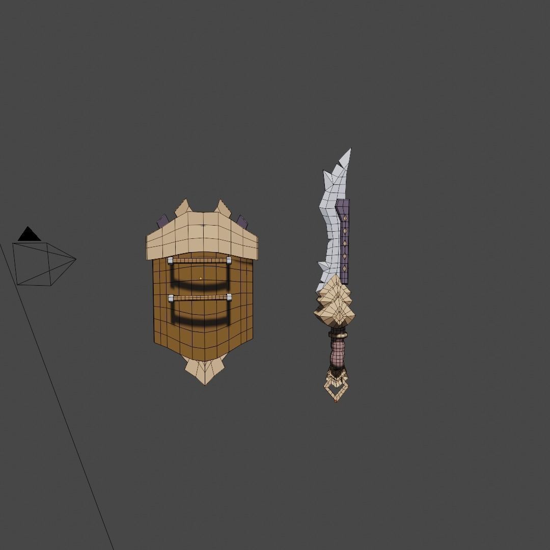 Stylized low-poly sword and shield ready for games Low-poly 3D model_5