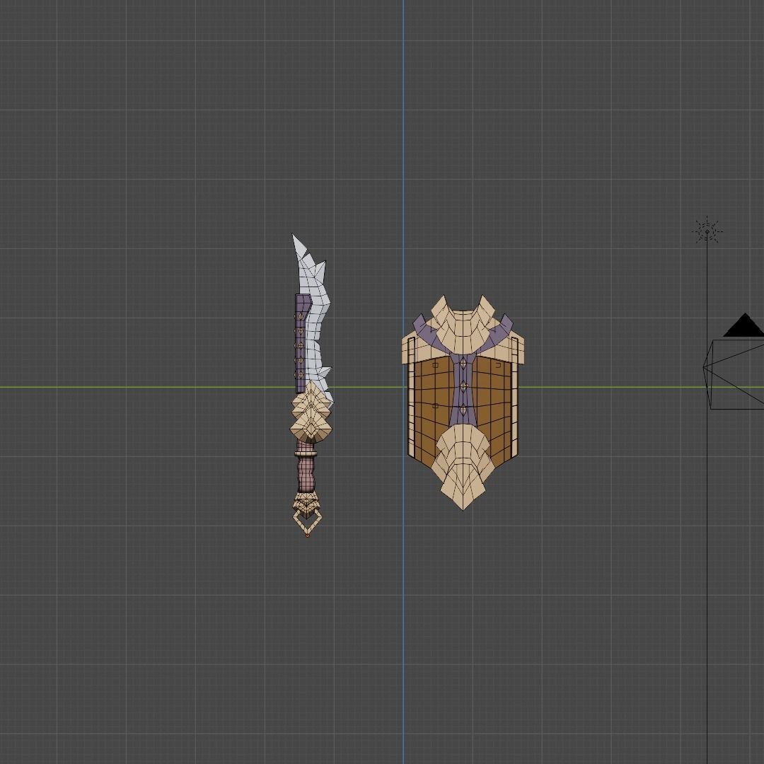 Stylized low-poly sword and shield ready for games Low-poly 3D model_4