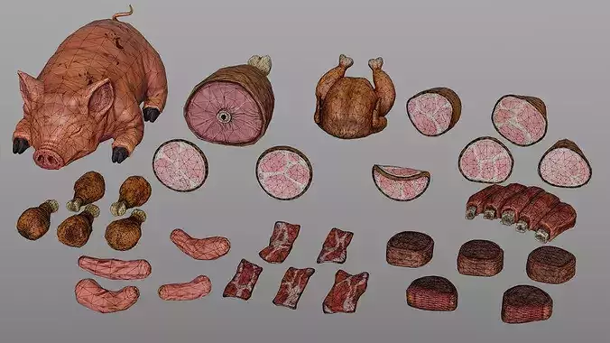 Stylized Fantasy Meat Pack Low-poly 3D model 4