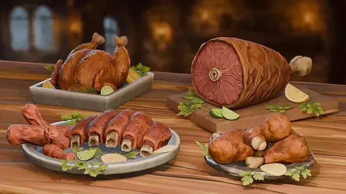 Stylized Fantasy Meat Pack Low-poly 3D model 2