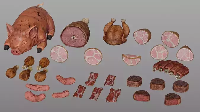 Stylized Fantasy Meat Pack Low-poly 3D model 3