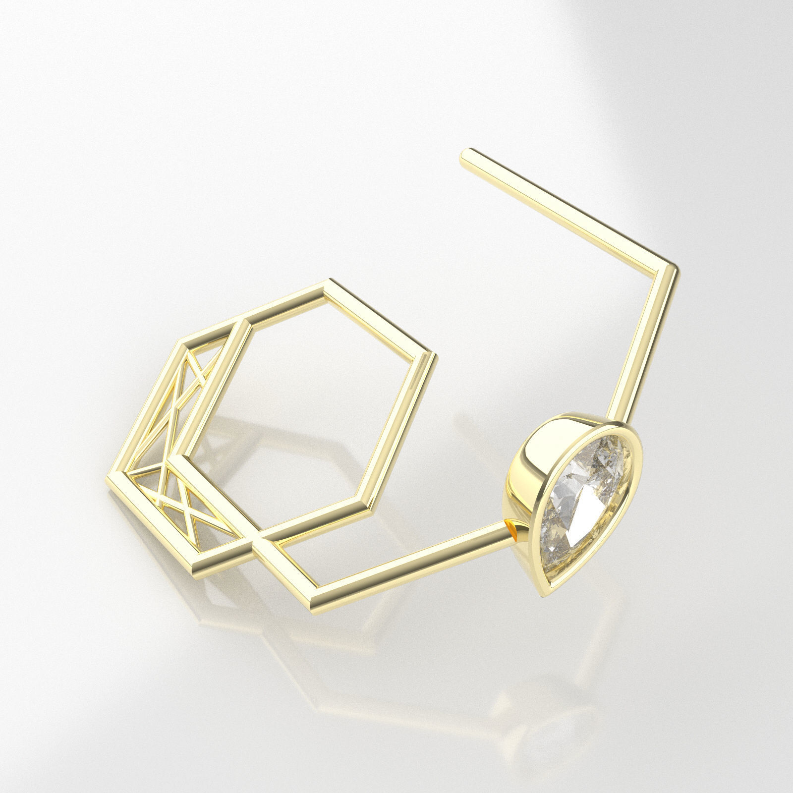 Nar101 hexagonal ring with diamond in center 3D print model_1