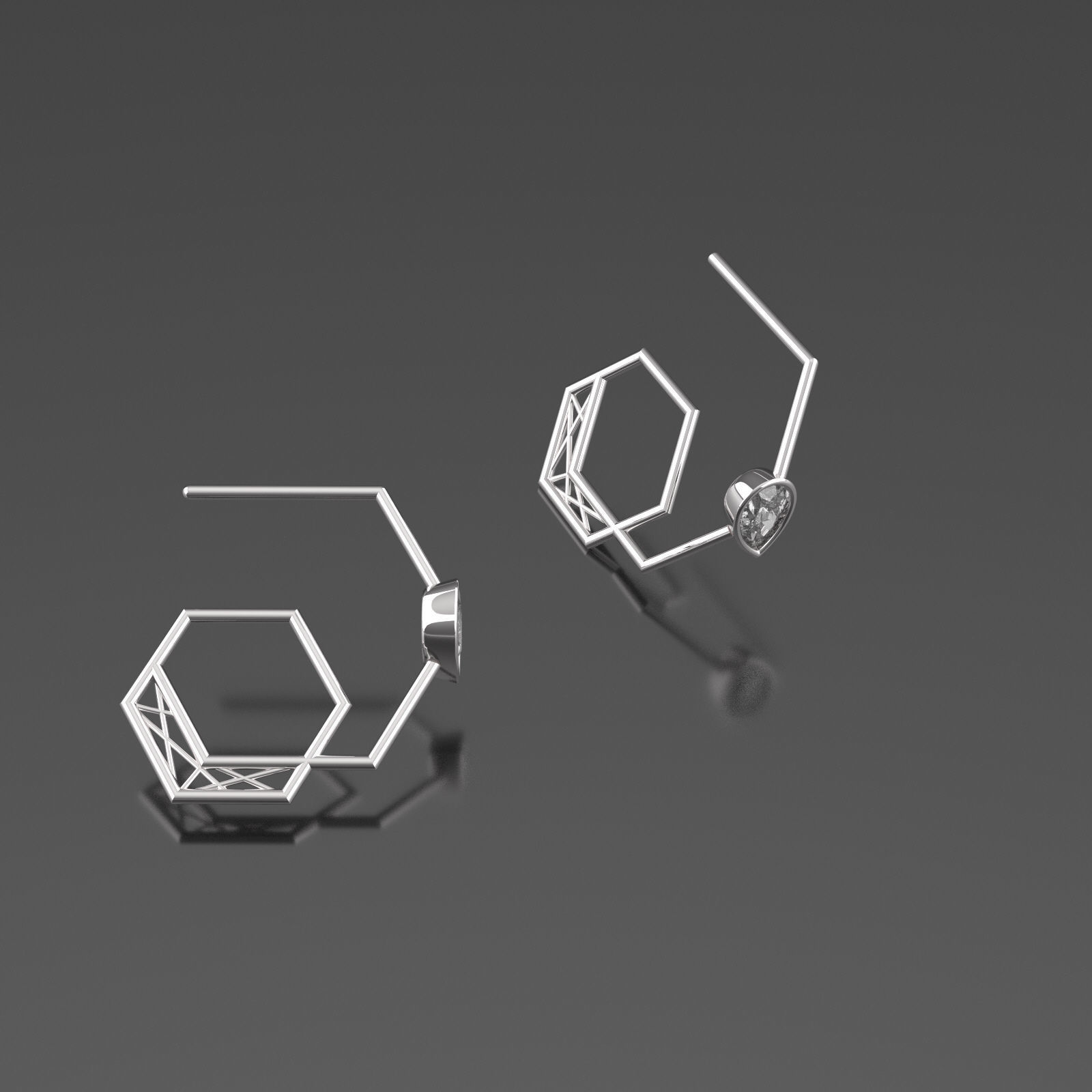 Nar101 hexagonal ring with diamond in center 3D print model_3