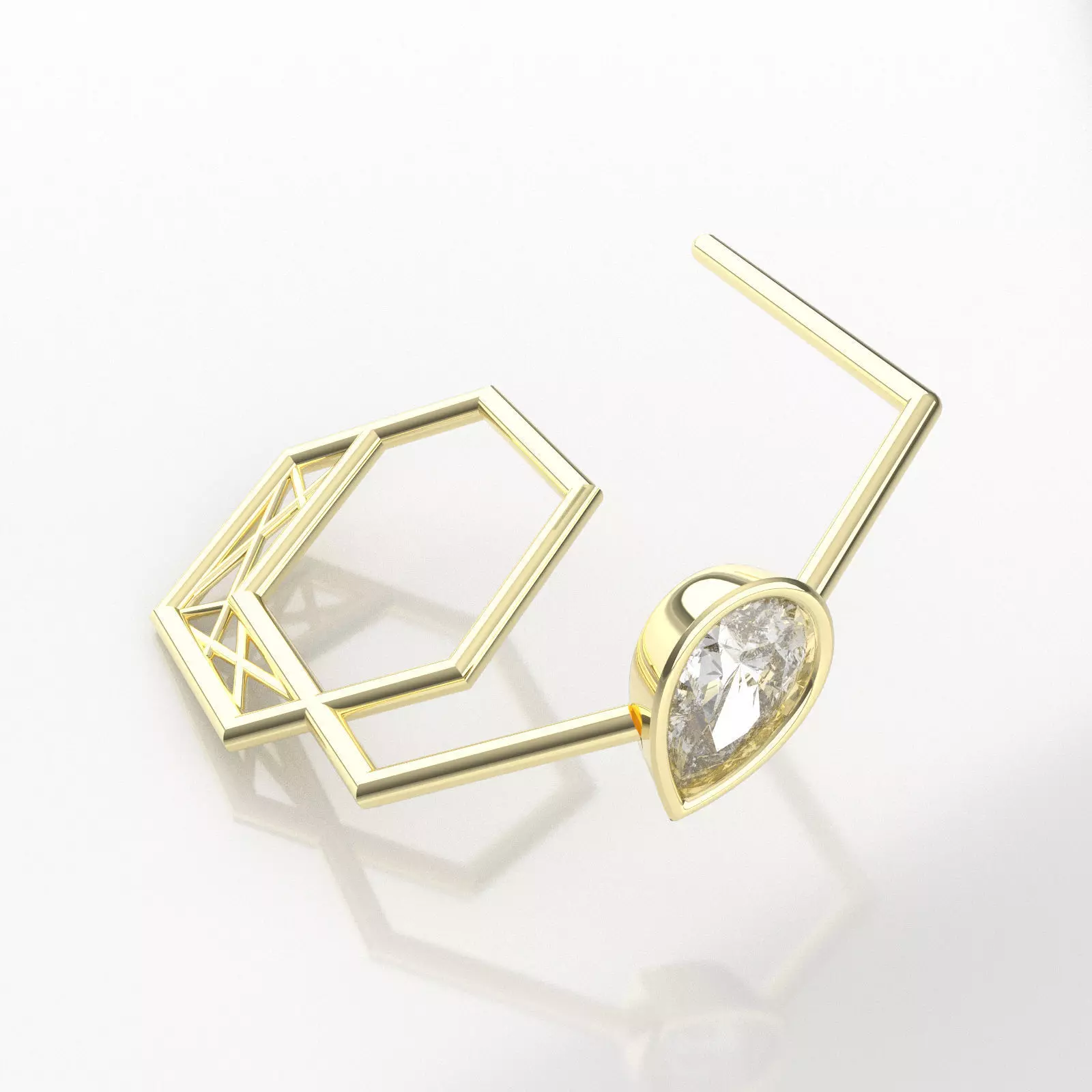 Nar101 hexagonal ring with diamond in center 3D print model_0