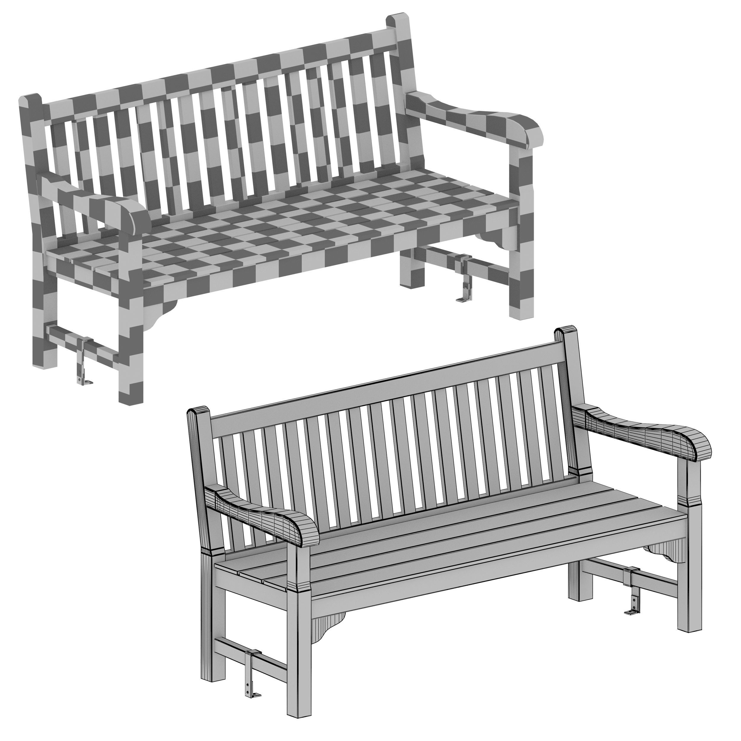Wooden garden bench park bench 3D model_10