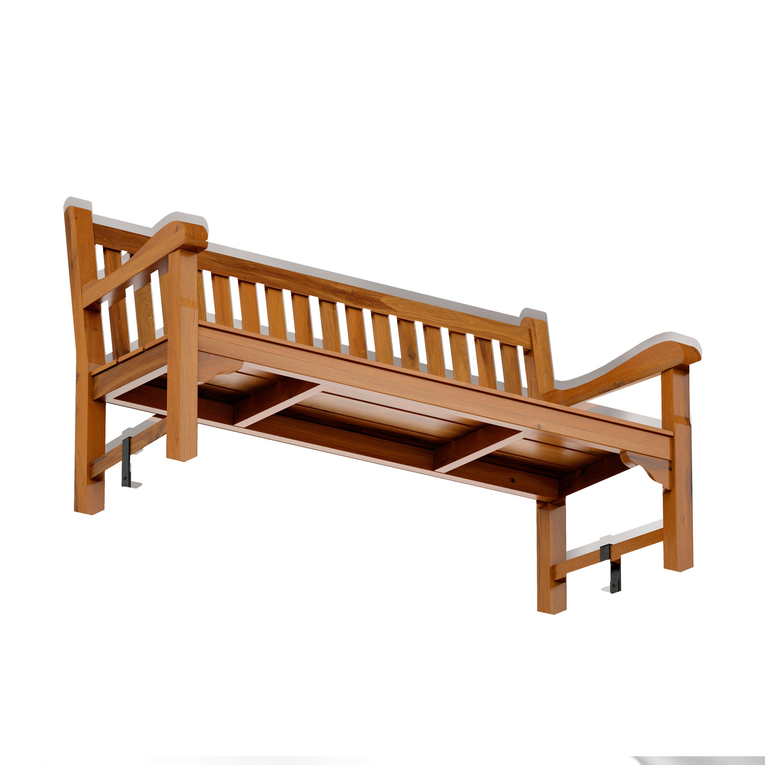 Wooden garden bench park bench 3D model_3