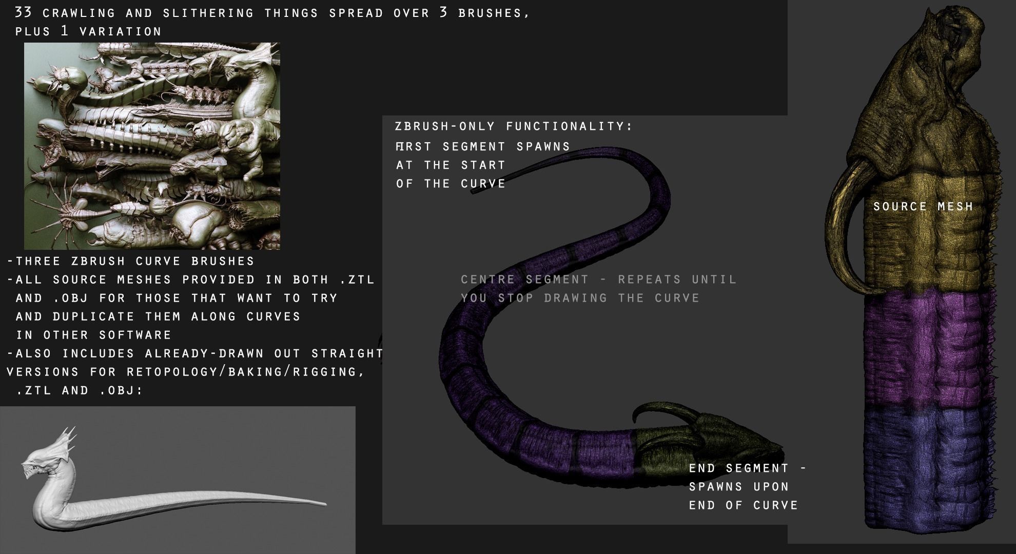 CRAWLERS - 33 Creeping Beasts Curve Brush and OBJs 3D model_3