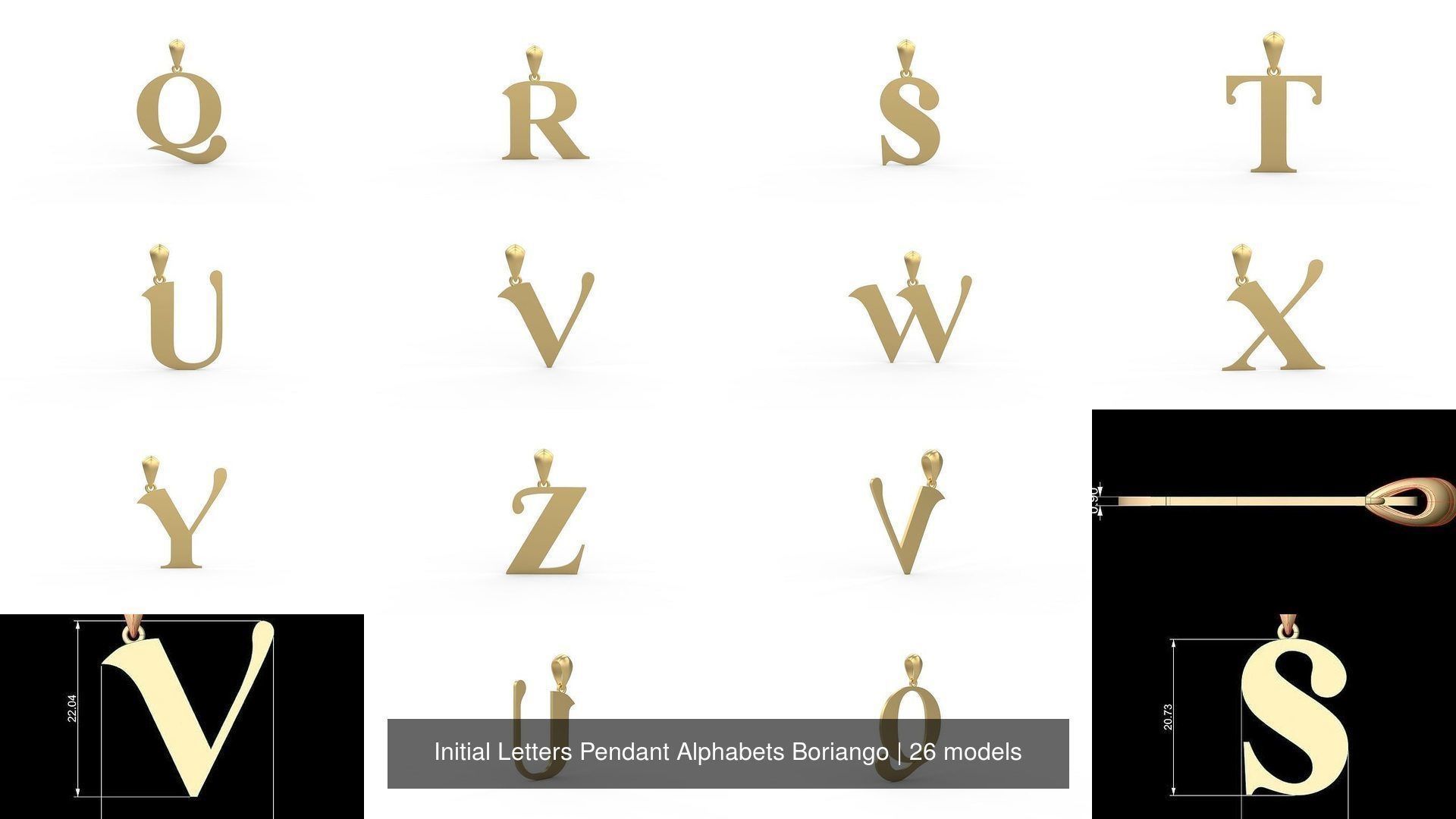 Initial Letters Pendant Alphabets Boriango 3D Model Collection_2
