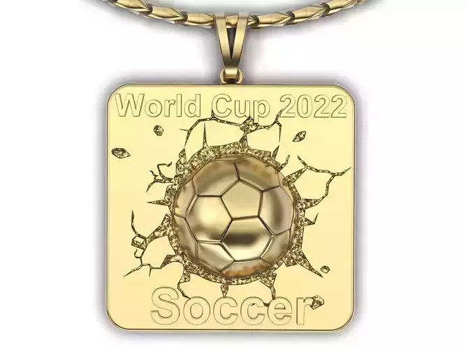 Soccer World Cup 2022 pendant Sculpture jewelry Gold necklace 