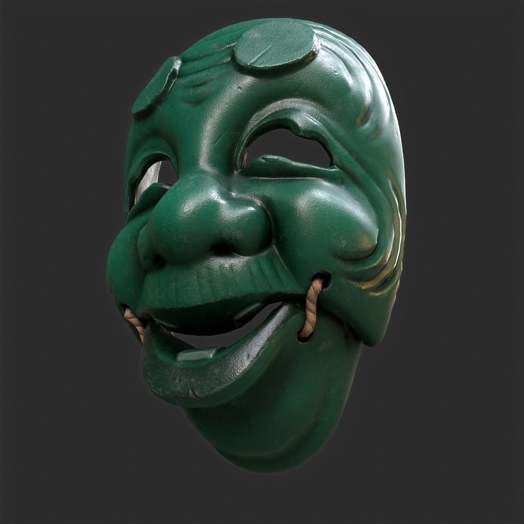 Japanese Okina Mask  Pbr 3D model_3
