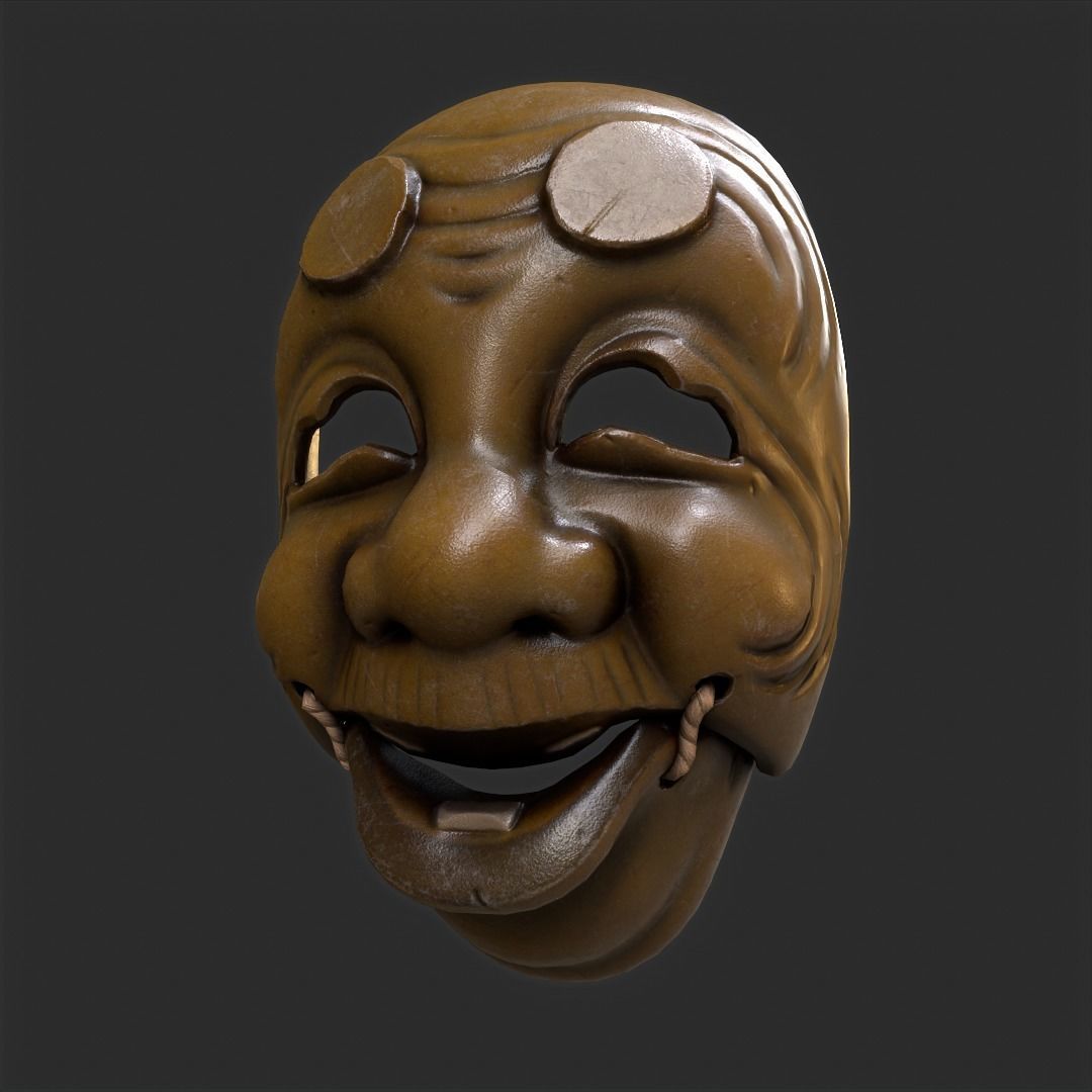 Japanese Okina Mask  Pbr 3D model_4