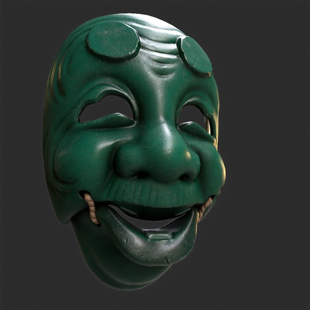 Japanese Okina Mask  Pbr 3D model_2