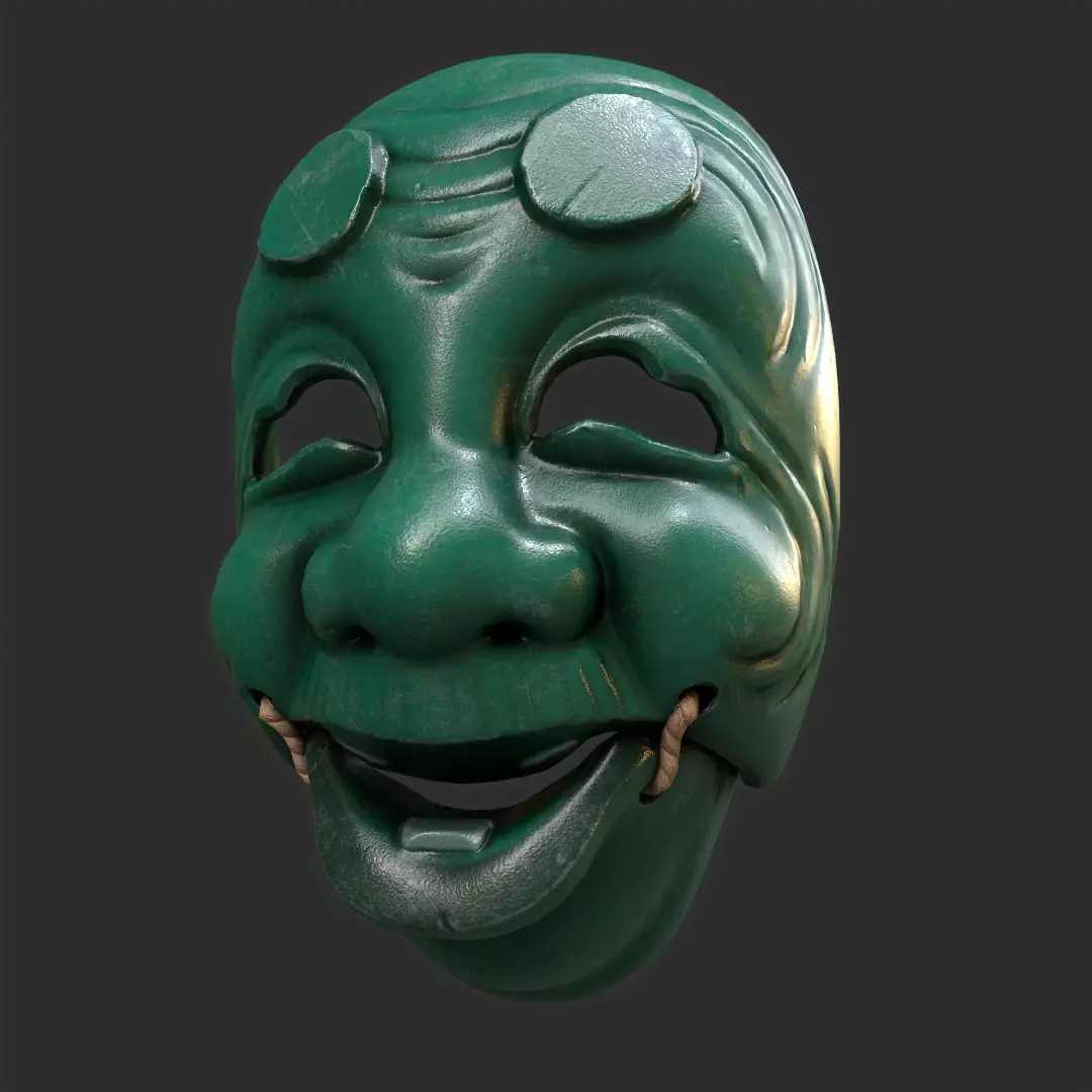 Japanese Okina Mask  Pbr 3D model_0