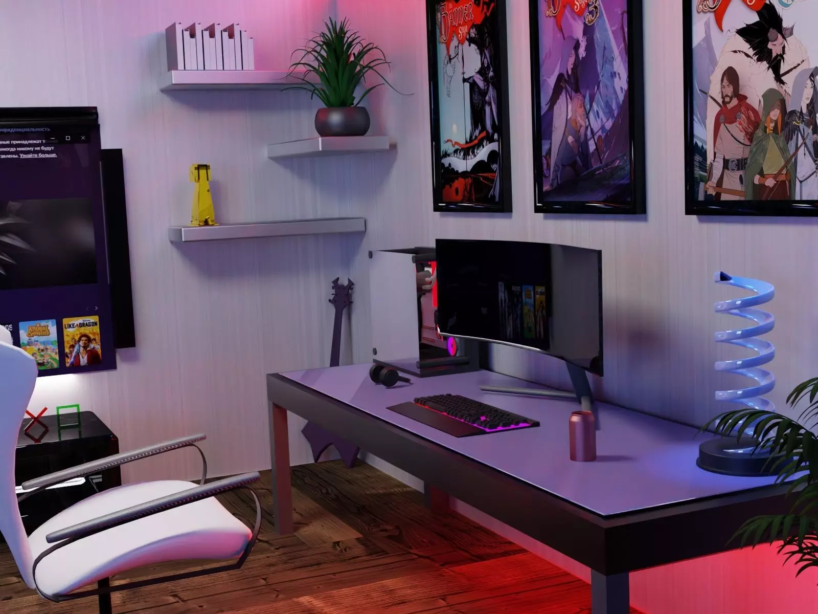 Gaming Room in Blender - 3D Modeling Process 3D model_0