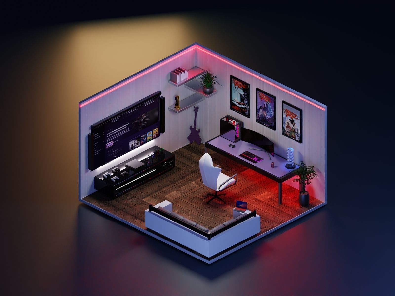 Gaming Room in Blender - 3D Modeling Process 3D model_3