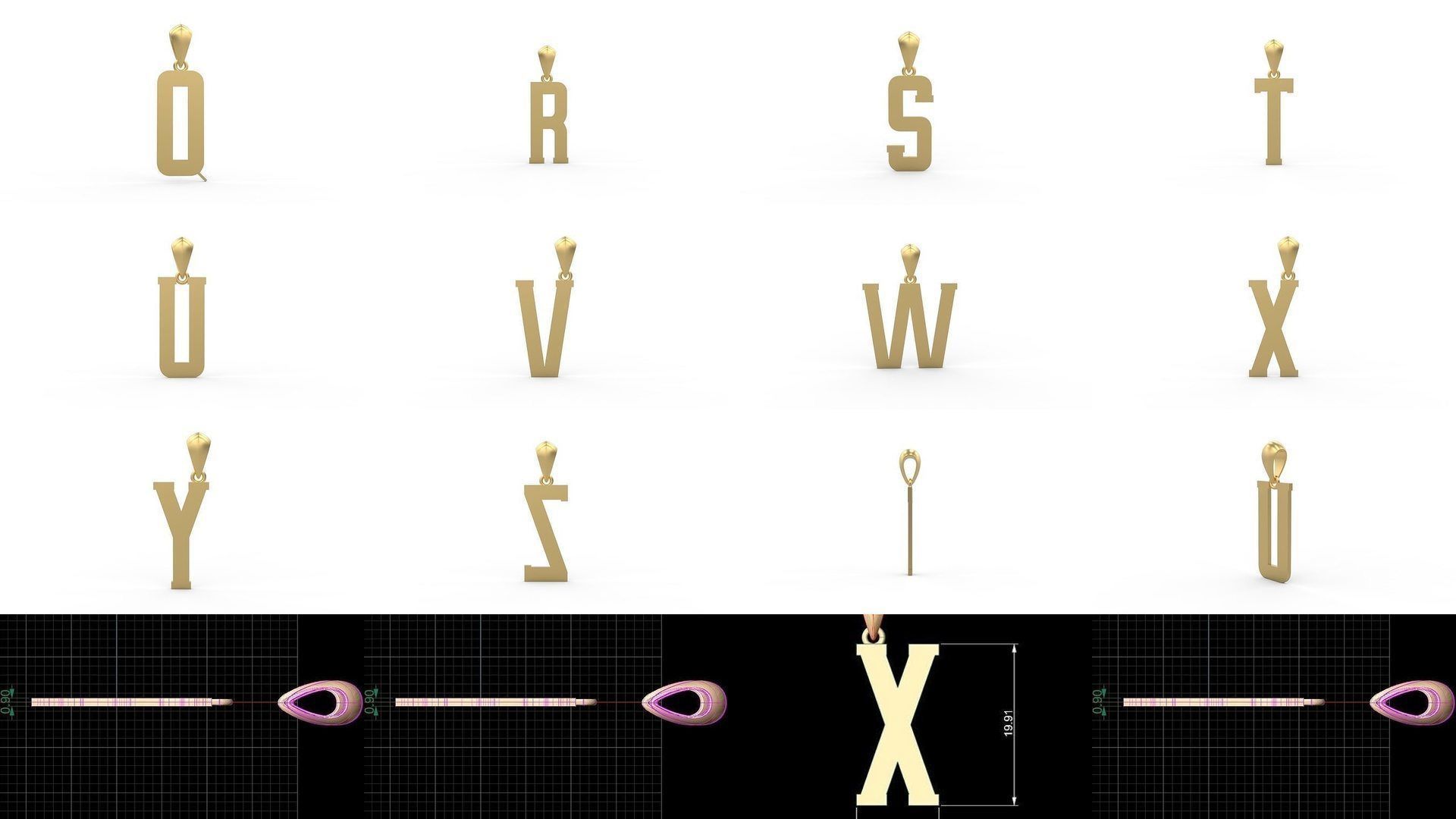 Initial Letters Pendant Alphabets Signature Duo 3D Model Collection_1