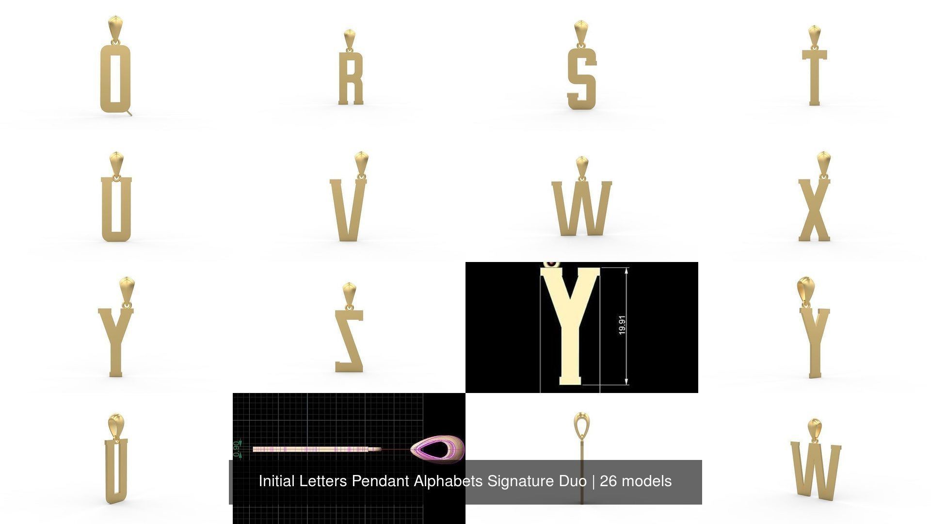 Initial Letters Pendant Alphabets Signature Duo 3D Model Collection_2