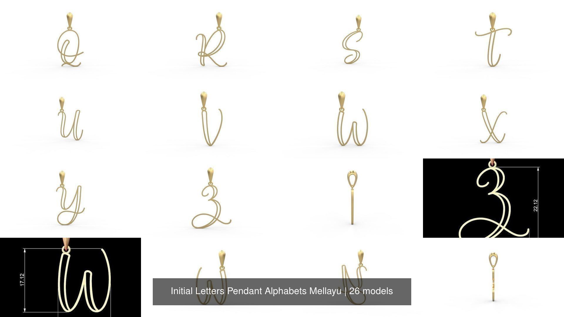 Initial Letters Pendant Alphabets Mellayu 3D Model Collection_2
