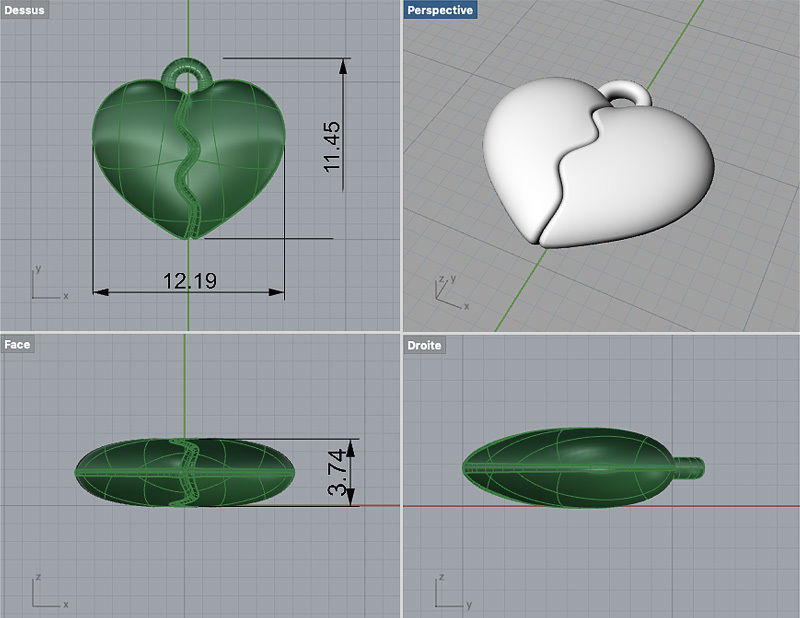 Broken heart pendant 3D print model_4