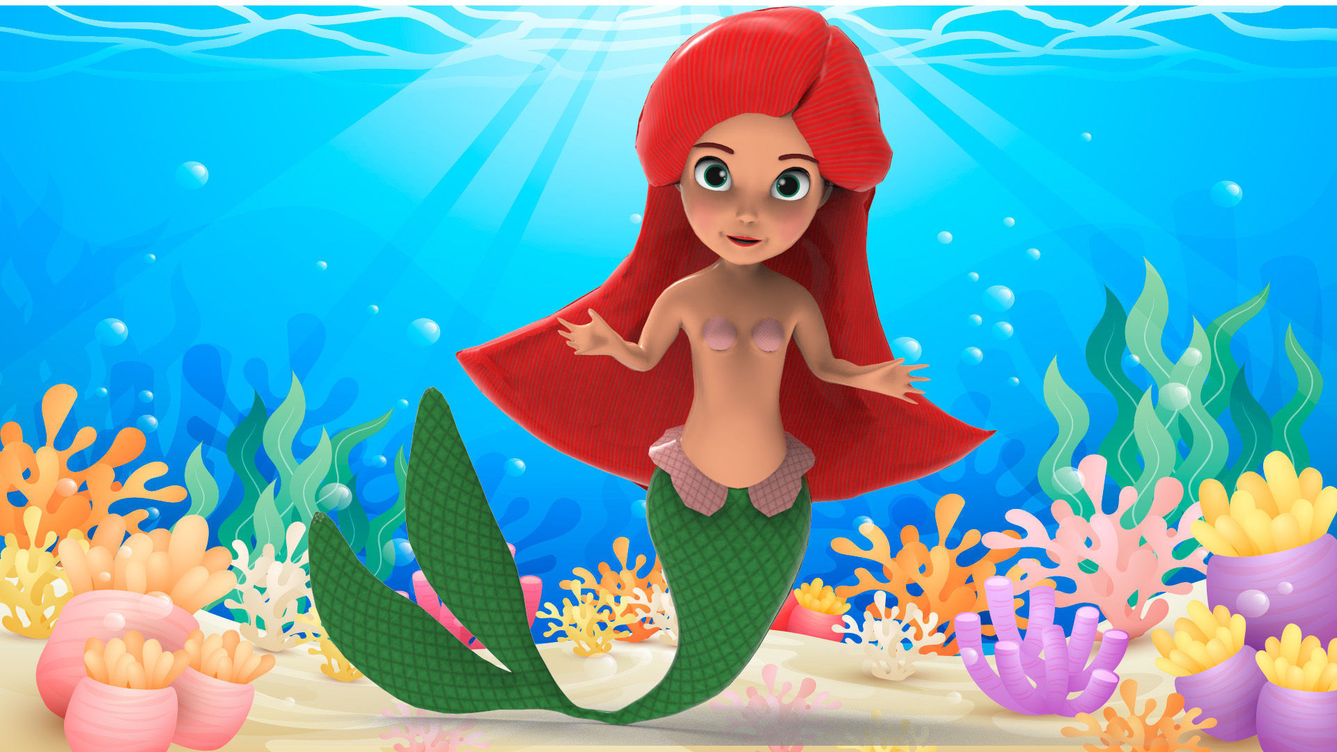 Mermaid Cartoon Rigged Low-poly 3D model_2