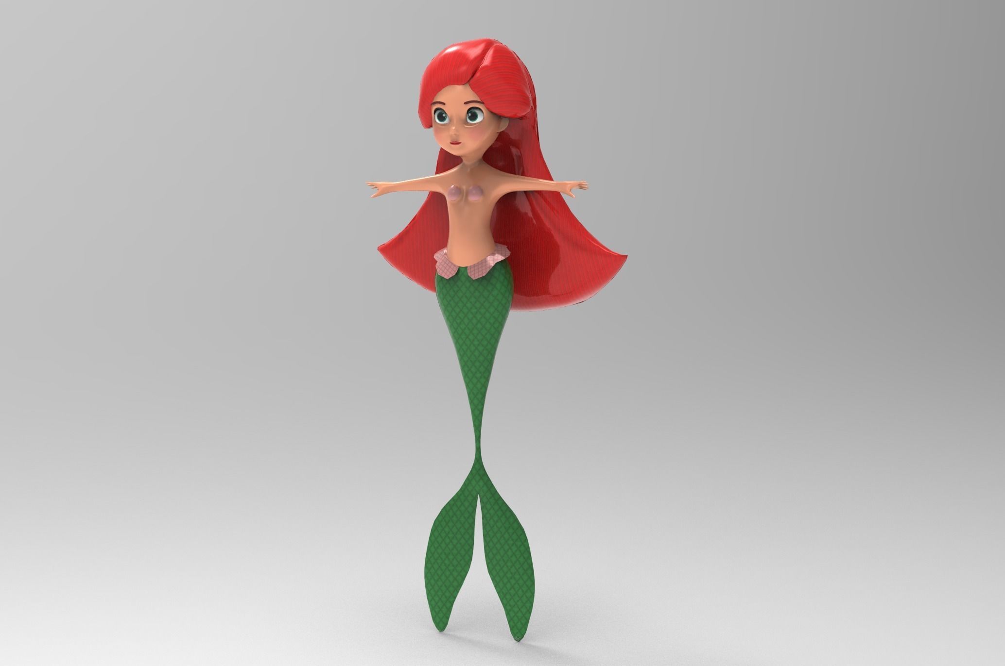 Mermaid Cartoon Rigged Low-poly 3D model_43