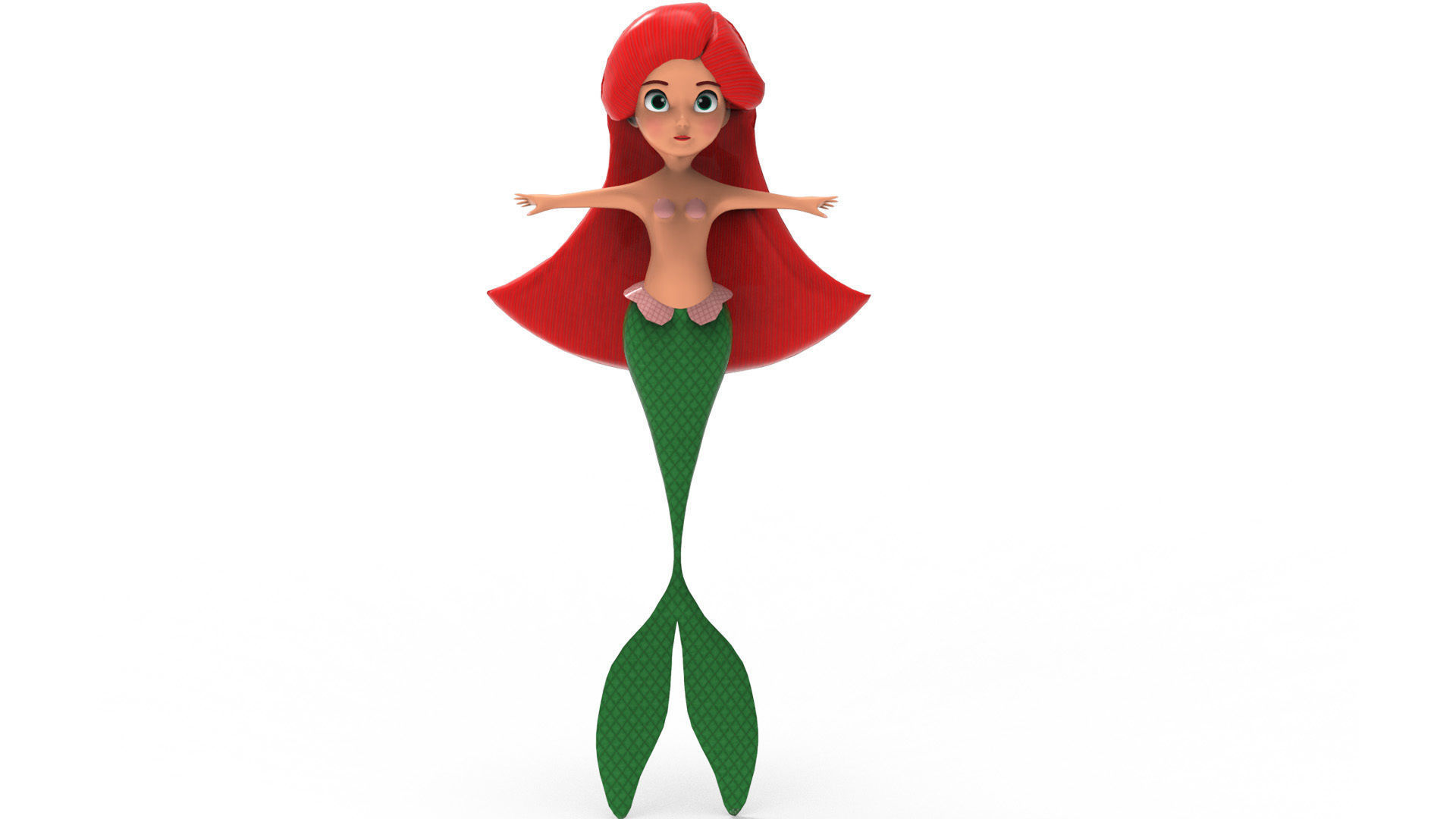 Mermaid Cartoon Rigged Low-poly 3D model_3