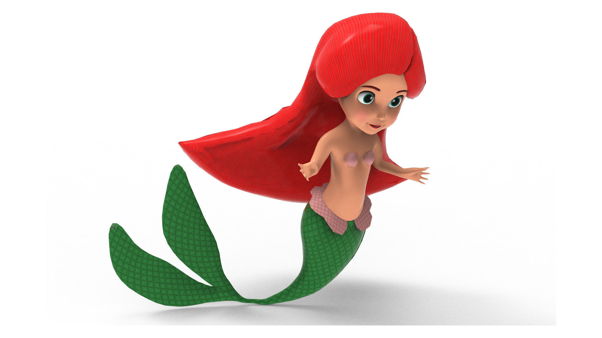 Mermaid Cartoon Rigged Low-poly 3D model_7