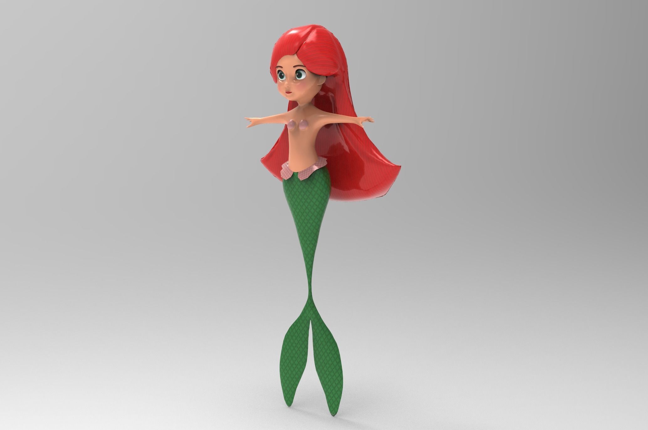 Mermaid Cartoon Rigged Low-poly 3D model_37