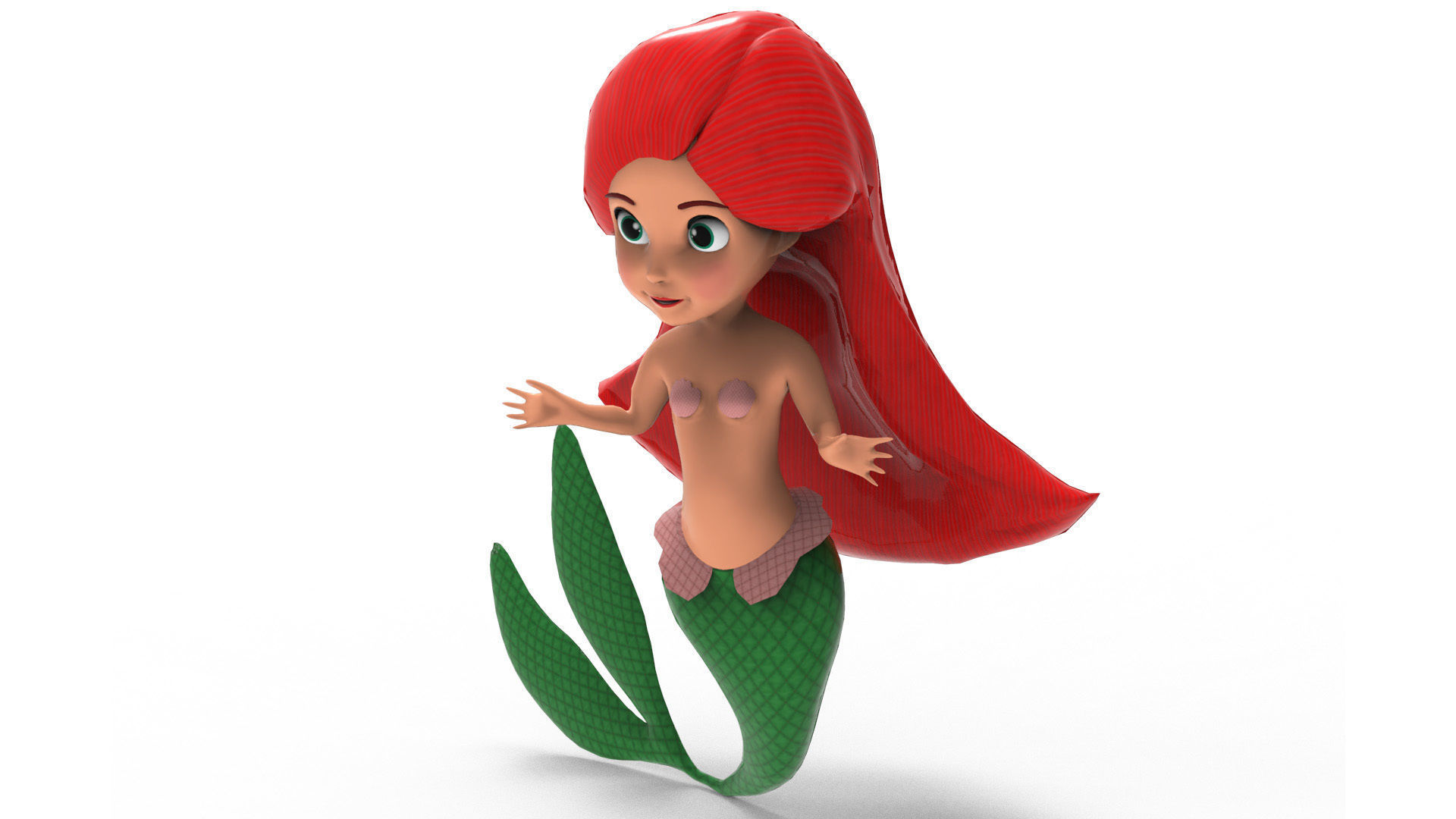 Mermaid Cartoon Rigged Low-poly 3D model_8