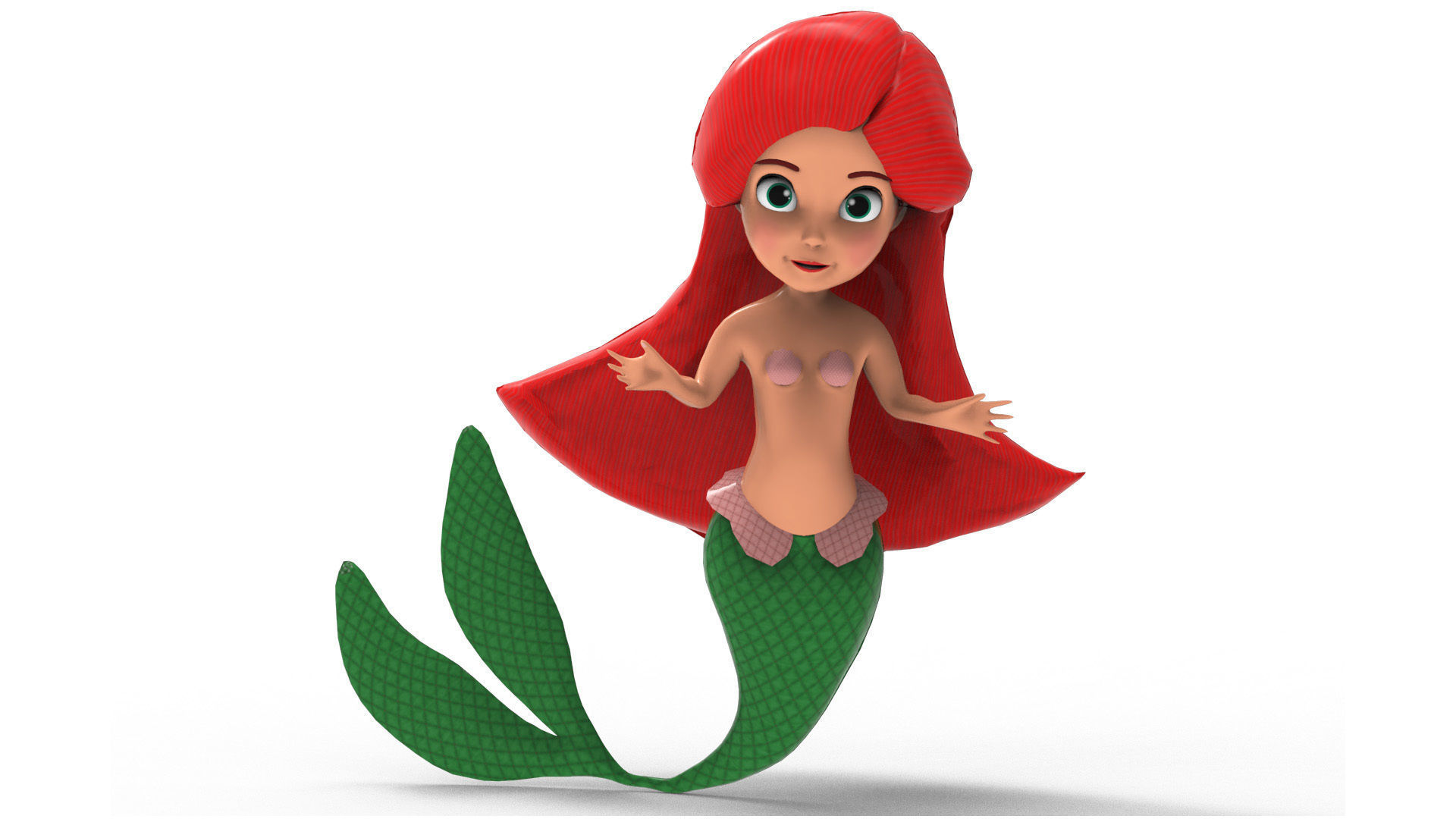 Mermaid Cartoon Rigged Low-poly 3D model_6
