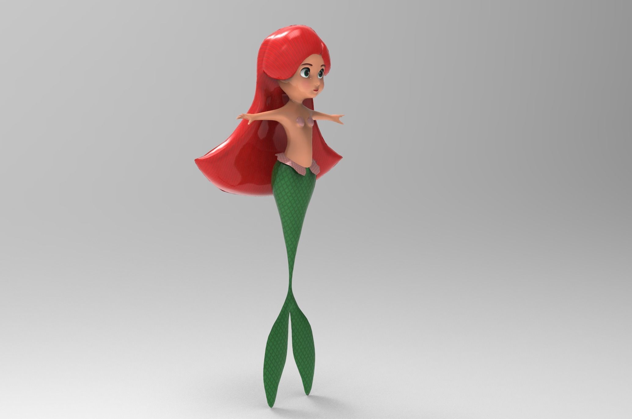 Mermaid Cartoon Rigged Low-poly 3D model_17