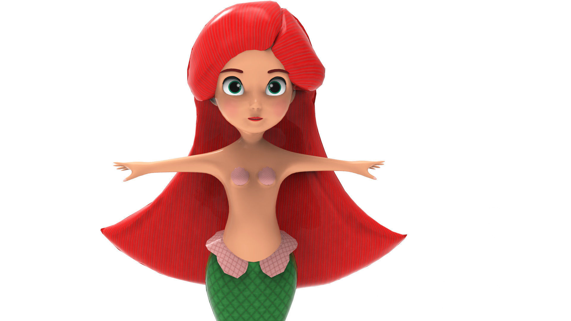 Mermaid Cartoon Rigged Low-poly 3D model_5