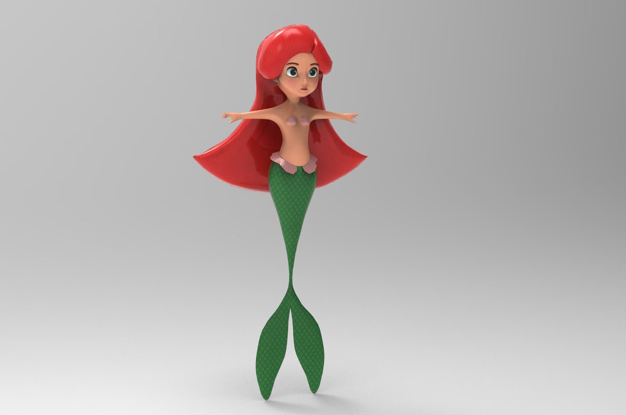 Mermaid Cartoon Rigged Low-poly 3D model_14