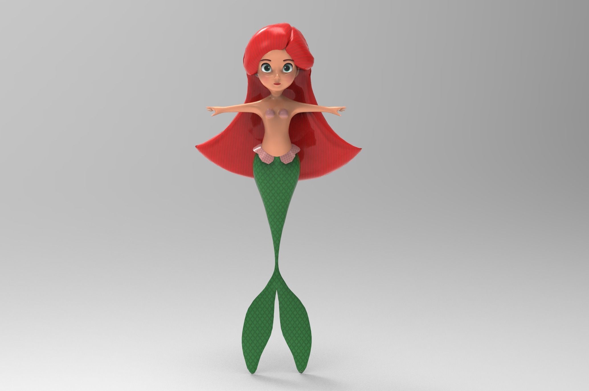 Mermaid Cartoon Rigged Low-poly 3D model_13