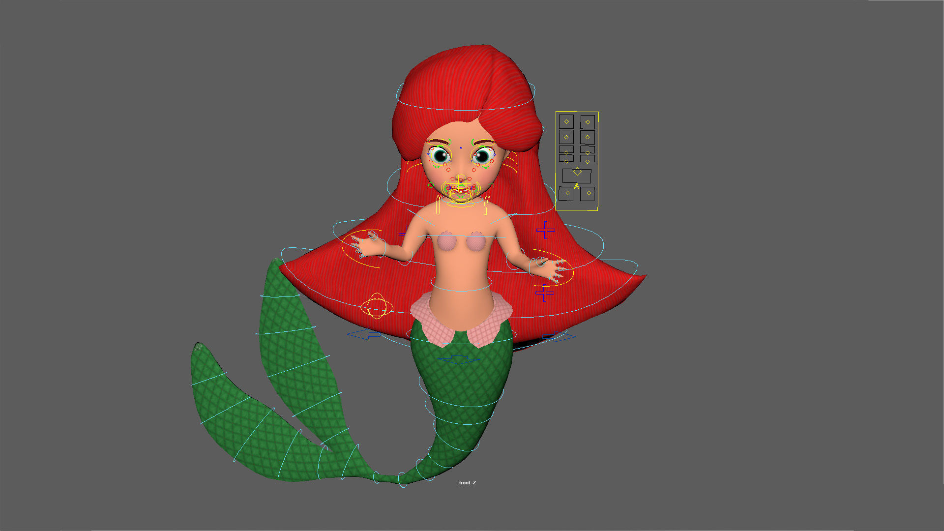 Mermaid Cartoon Rigged Low-poly 3D model_9