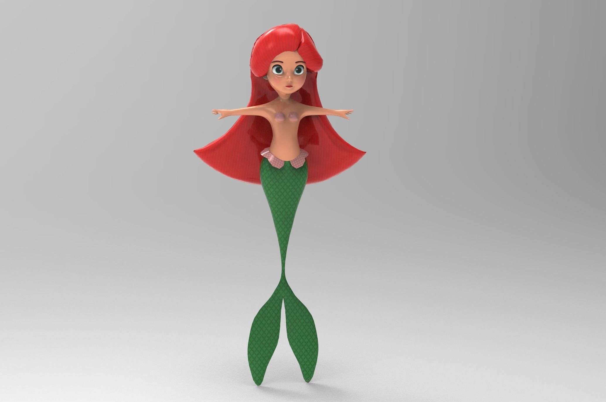 Mermaid Cartoon Rigged Low-poly 3D model_16