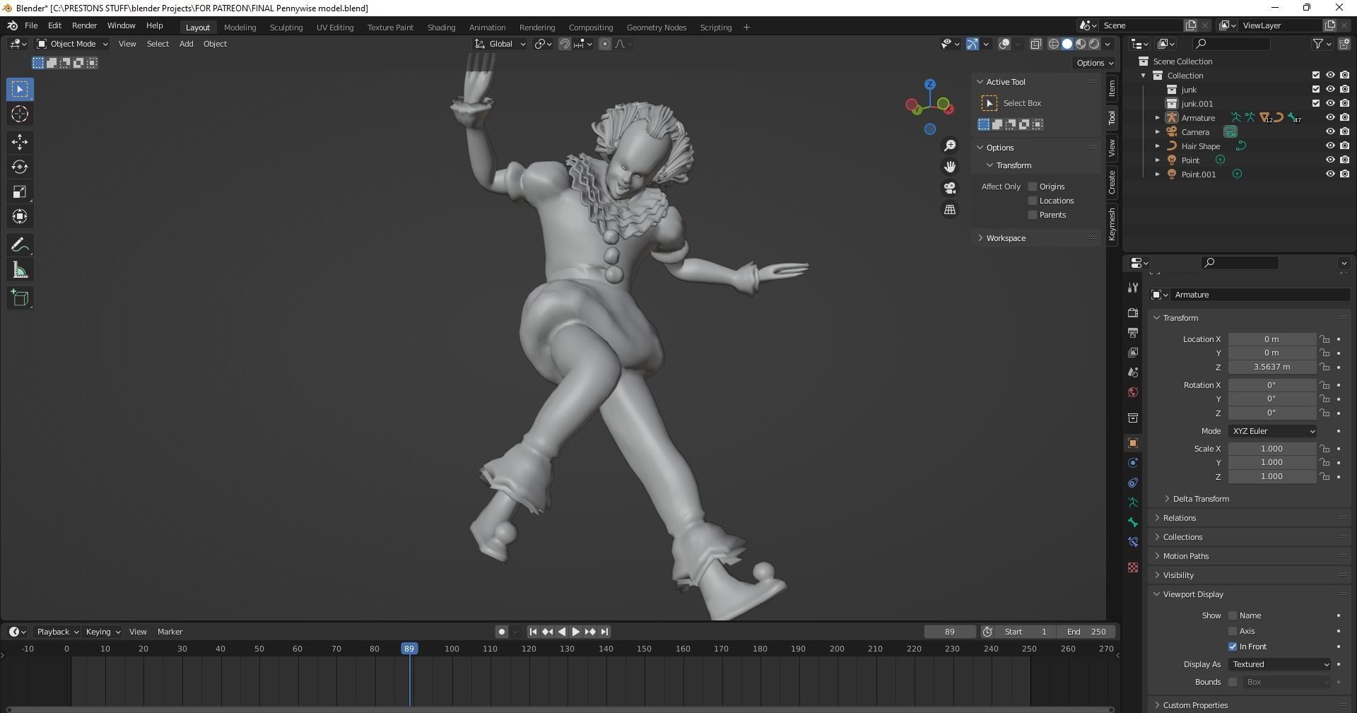 Pennywise 3D Model creepy clown Free 3D model_2