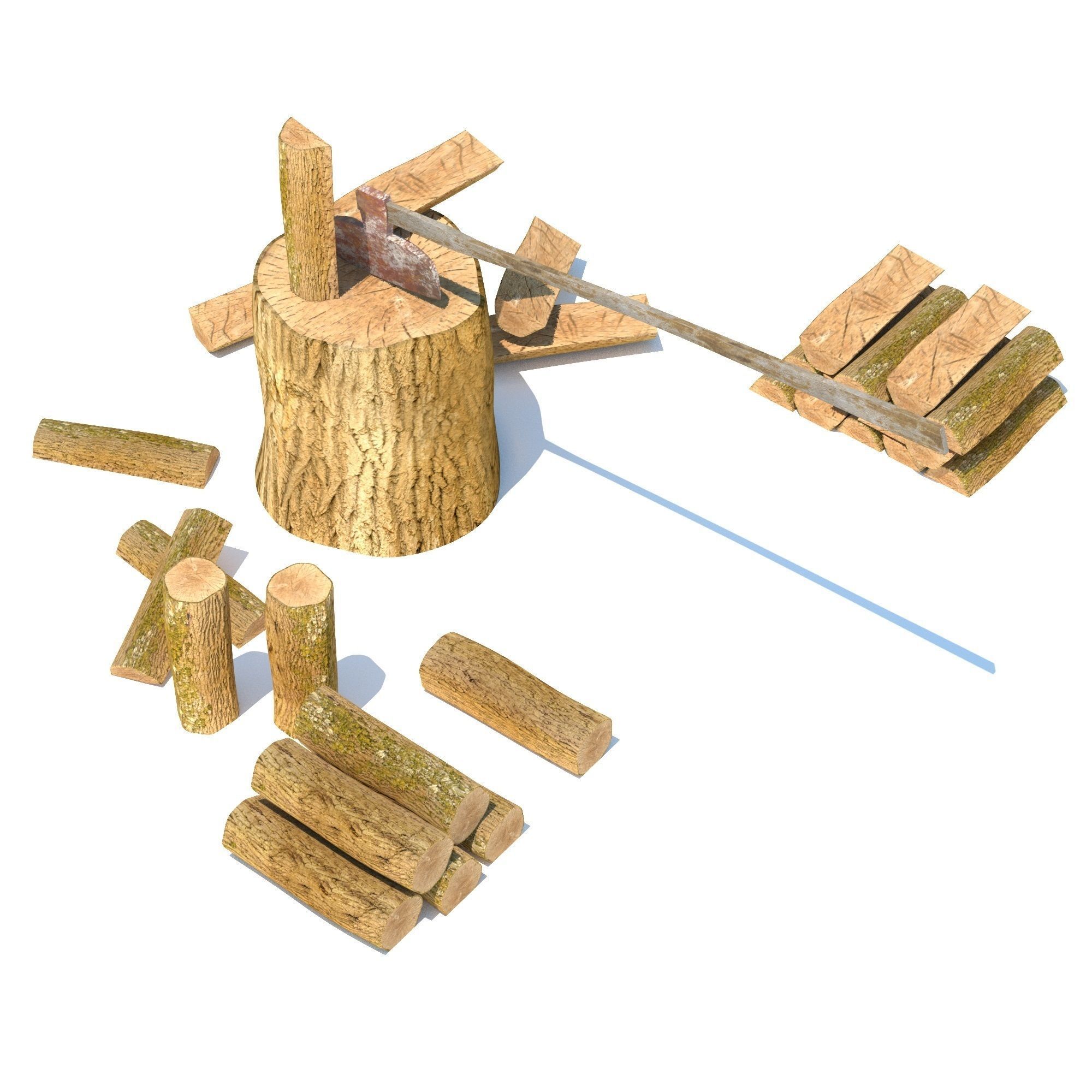 Wood Axe Logs 3D model_6