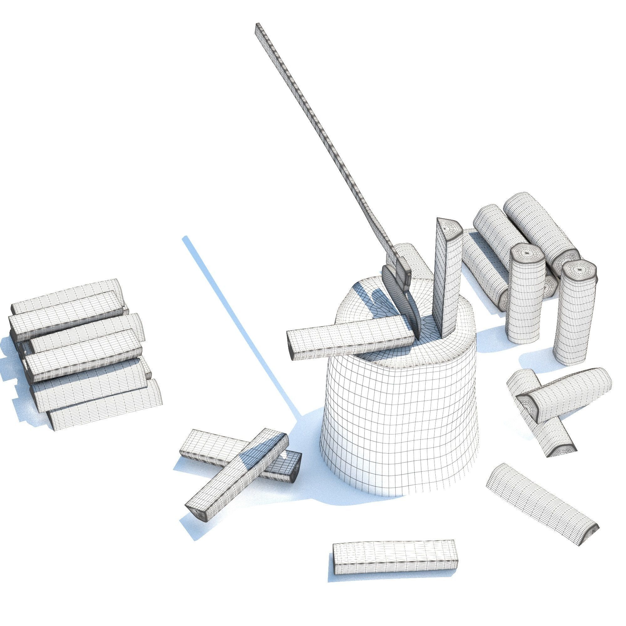 Wood Axe Logs 3D model_2