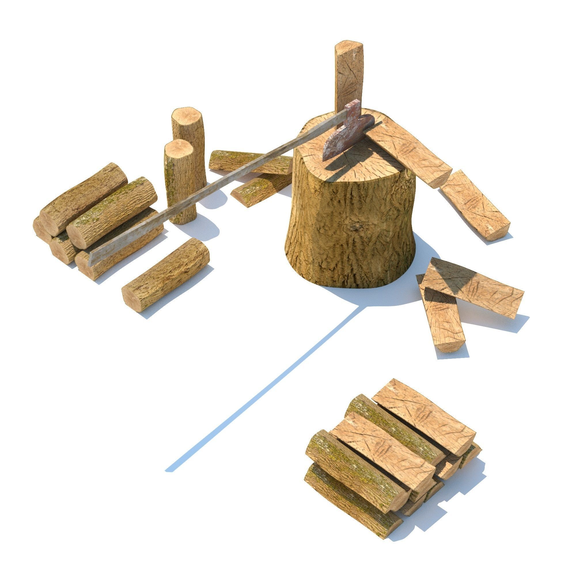 Wood Axe Logs 3D model_9