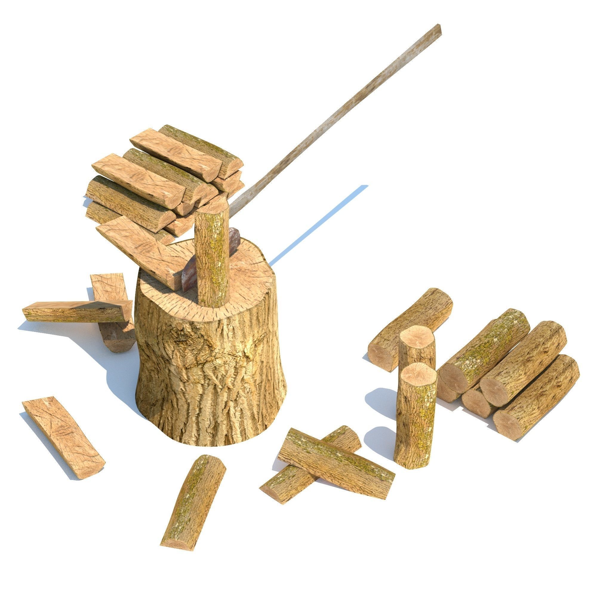 Wood Axe Logs 3D model_3